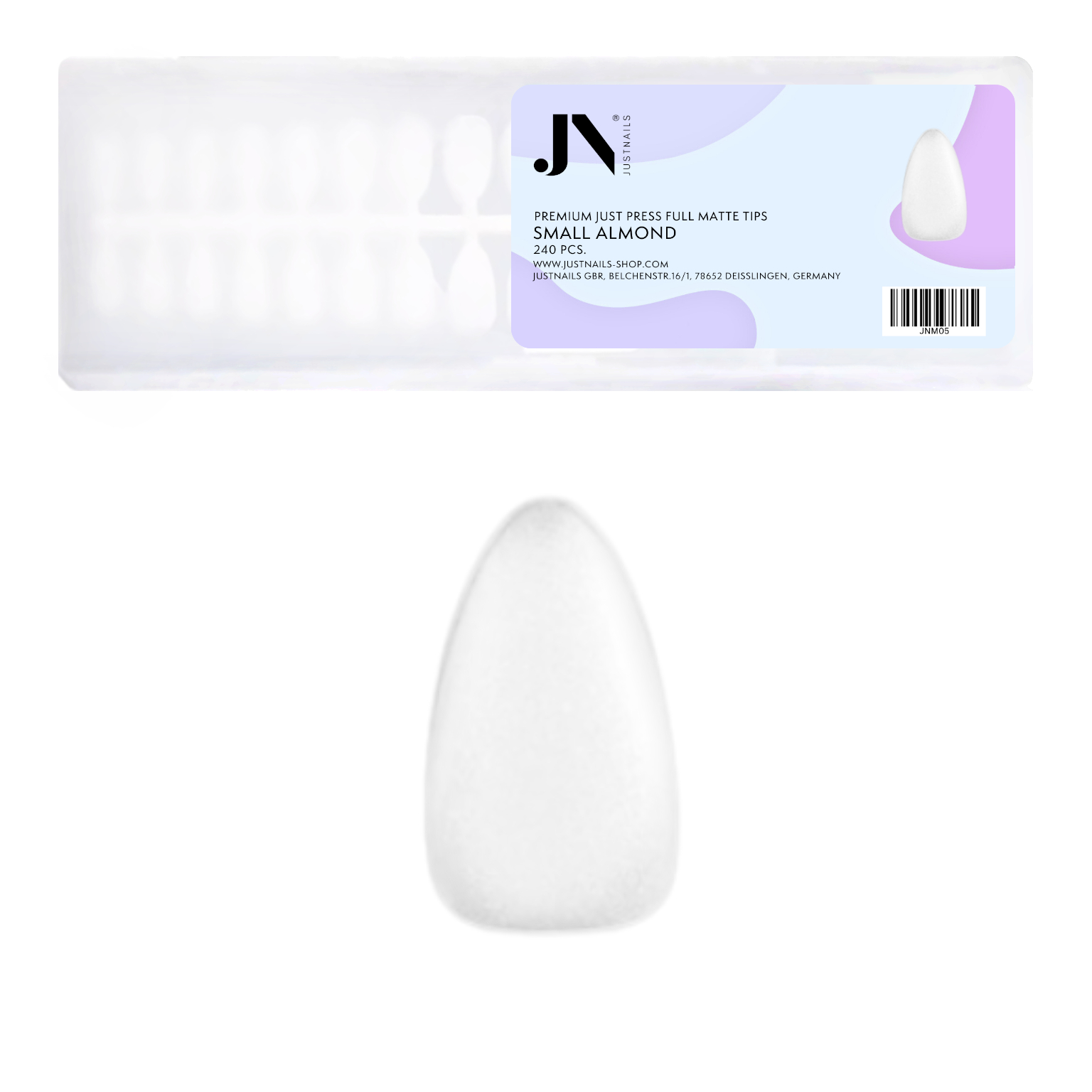 JUST PRESS Full Matte - SMALL ALMOND Fullcover Press On Tips Nails in Box 240 Stk.